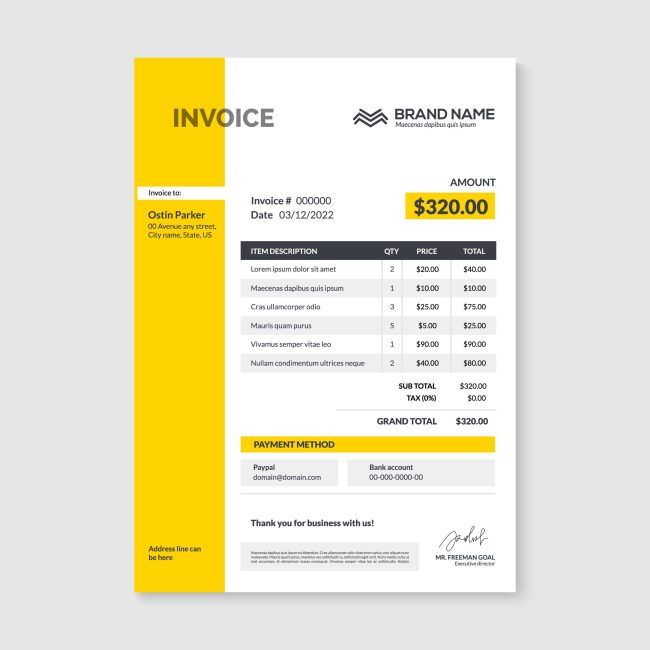 Invoice minimal design template. Bill form business invoice accounting.
